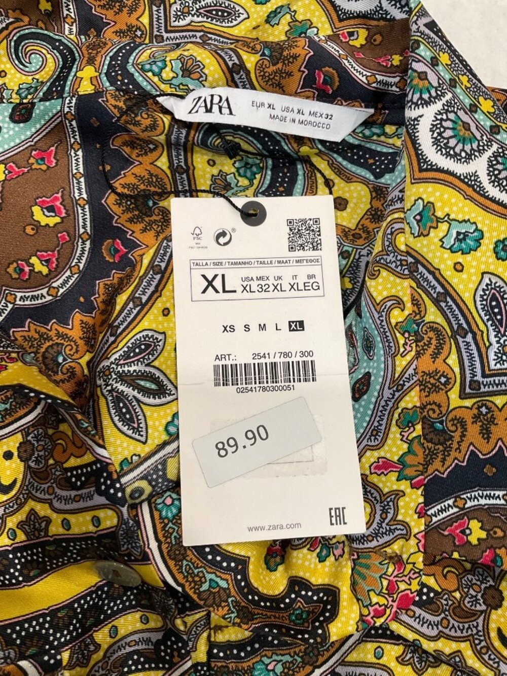 ZARA size XL Yellow Printed Tunic dress w/ Pockets NEW Boho Chic button front - Picture 7 of 10
